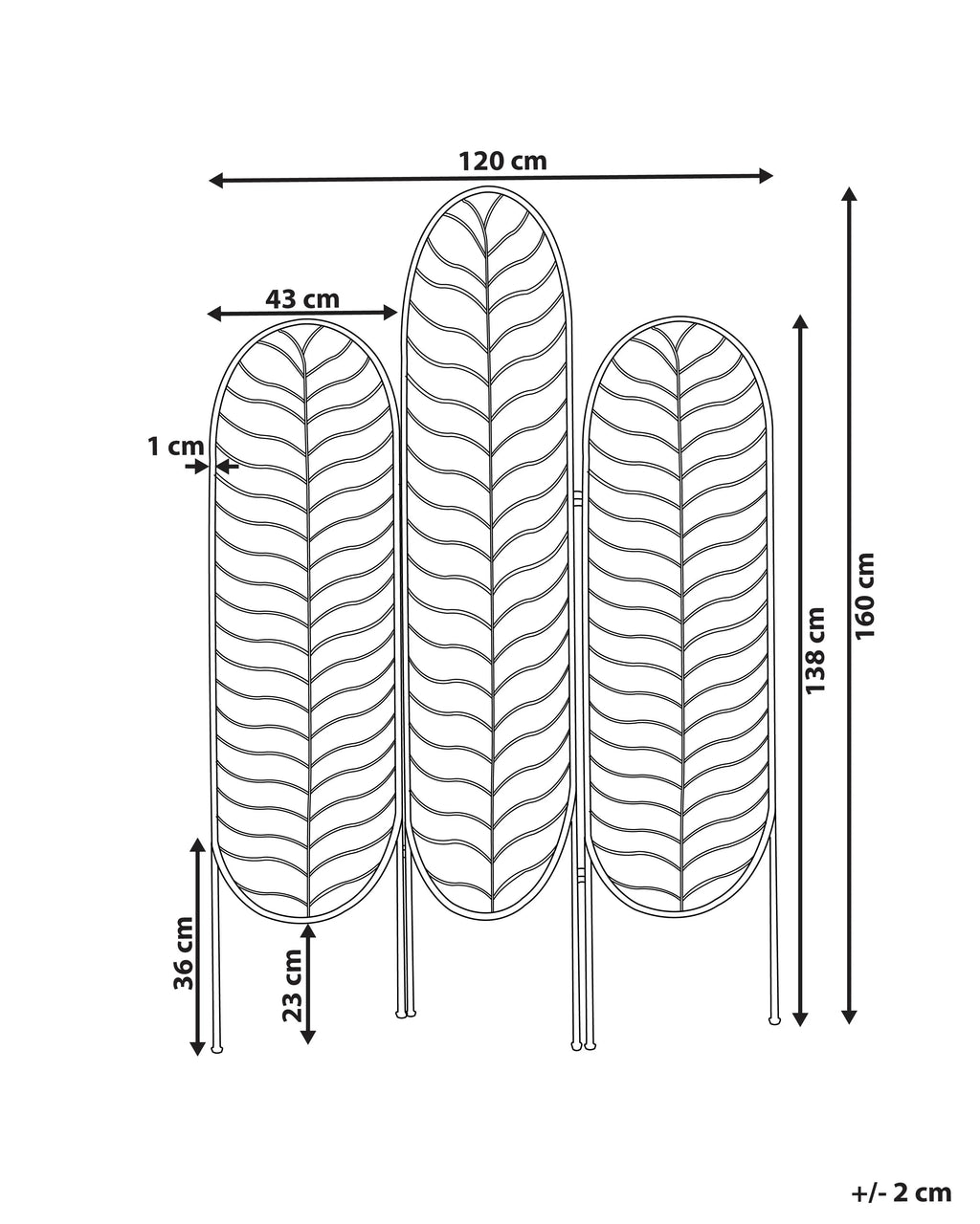 Divisorio per ambienti a 3 pannelli PESCIA Oro 120 cm 160 cm