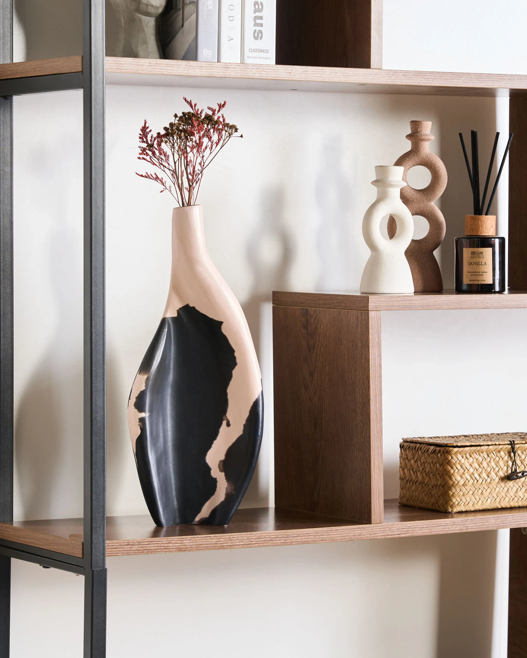 Vaso decorativo LAGOS Legno di mango 40 cm Nero/Beige