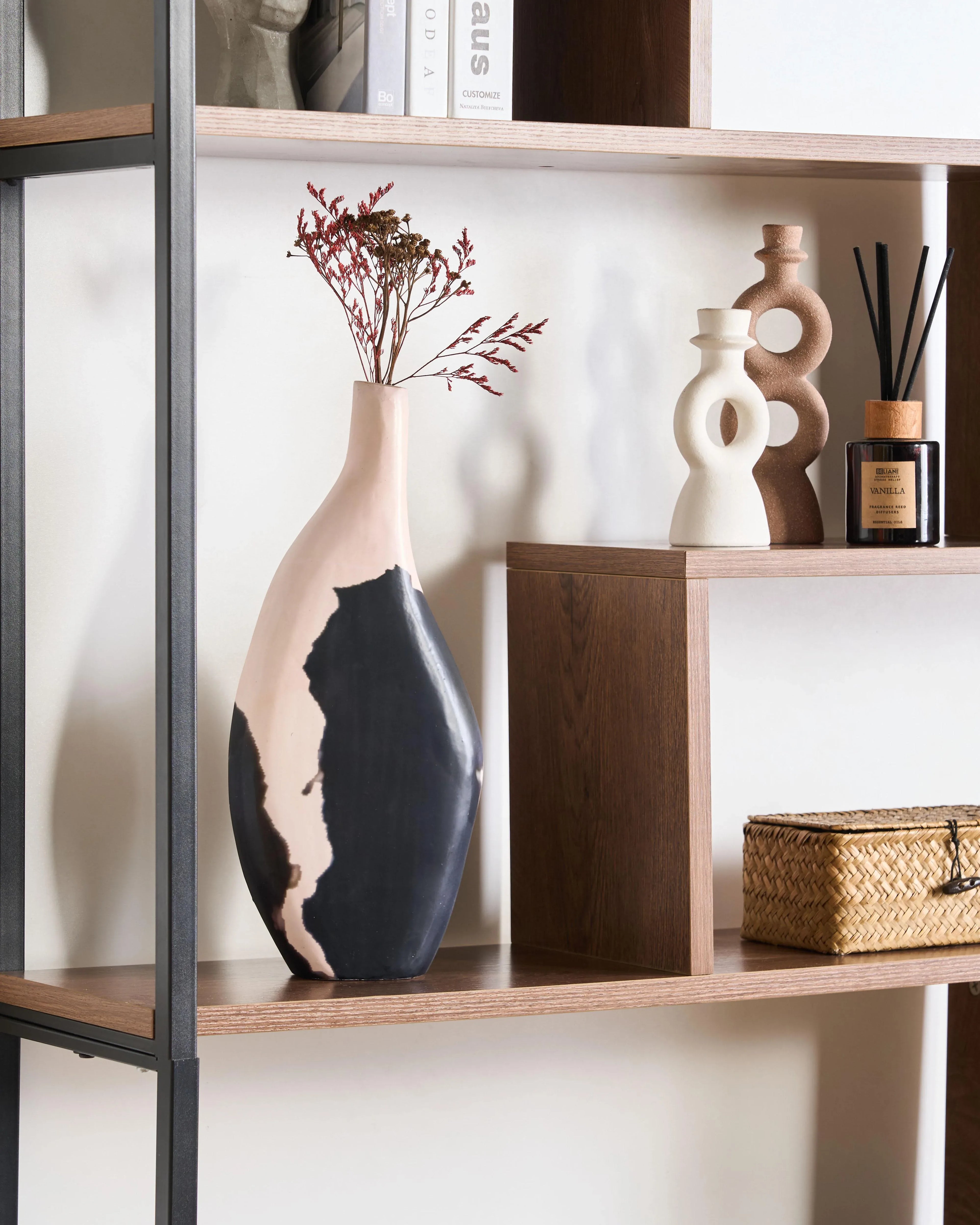 Vaso decorativo LAGOS Legno di mango 40 cm Nero/Beige
